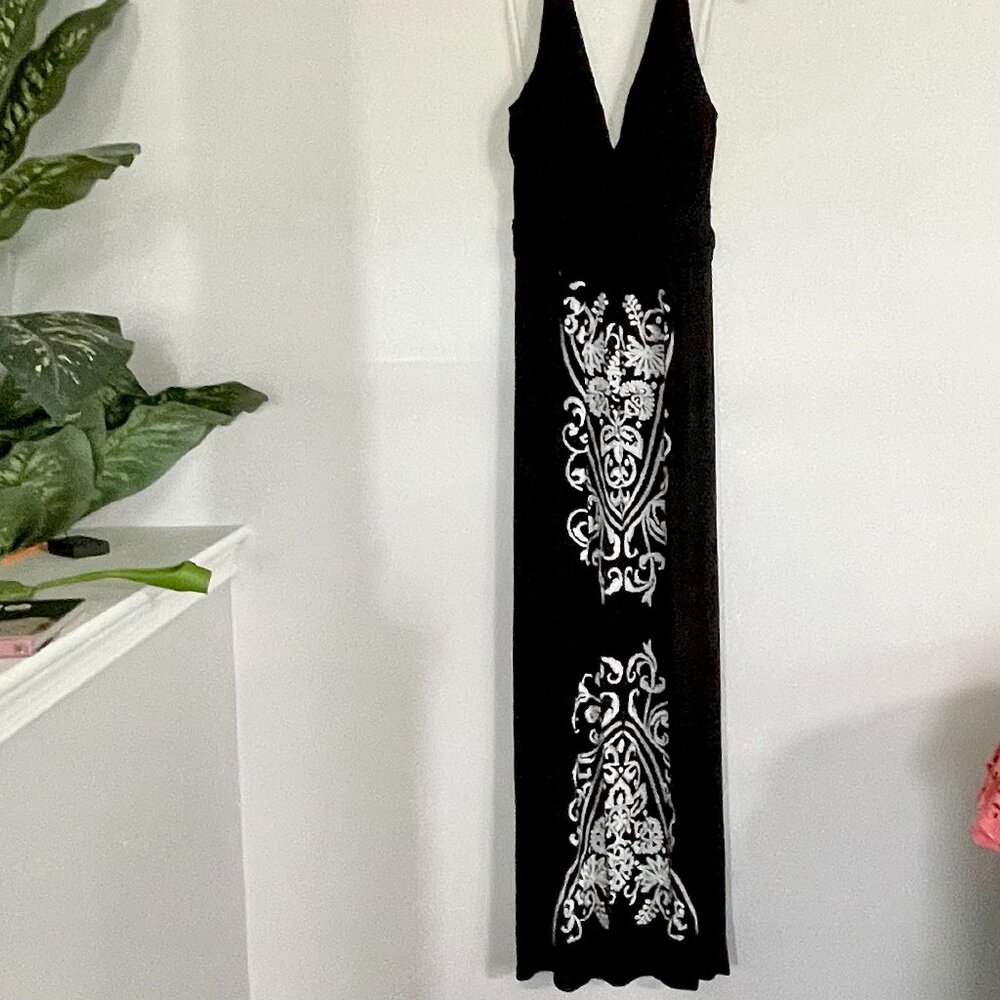 Libian Black and White Halter Maxi Dress